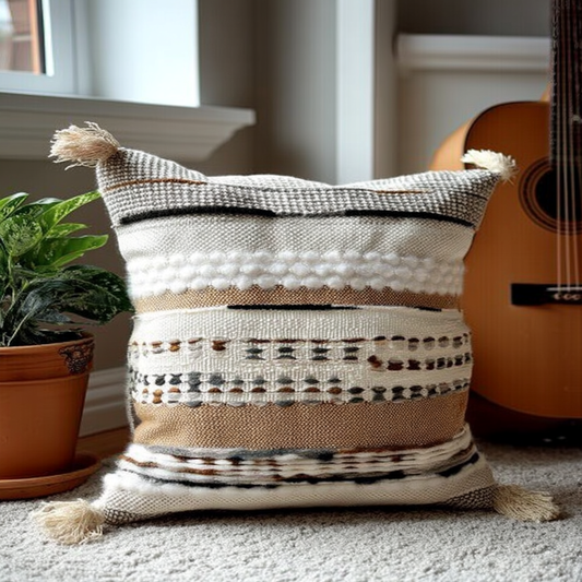 Handwoven Patchwork Tassel Cushion (YS5026-4) - Fucolina