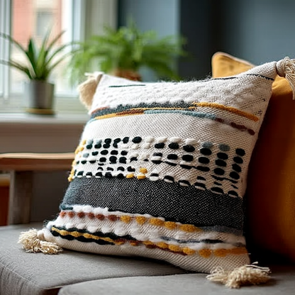 Handwoven Patchwork Tassel Cushion (YS5026-5) - Fucolina