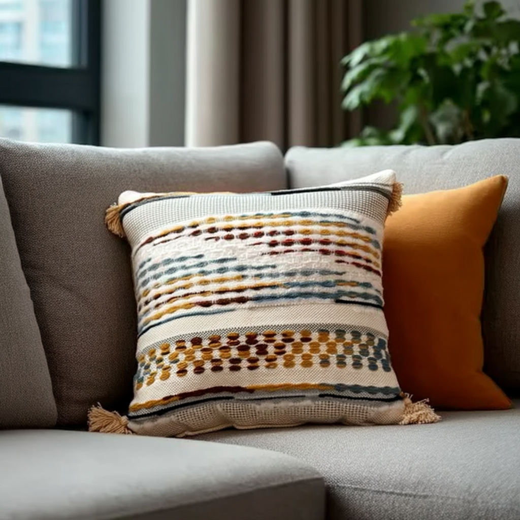 Handwoven Patchwork Tassel Cushion (YS5031-7) - Fucolina