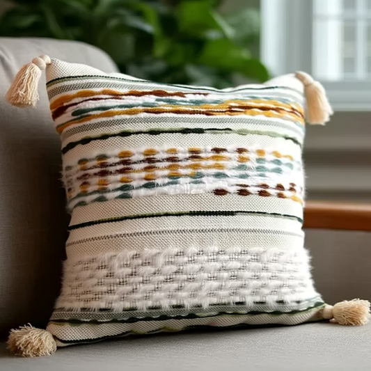 Handwoven Patchwork Tassel Cushion (YS5033-1) - Fucolina