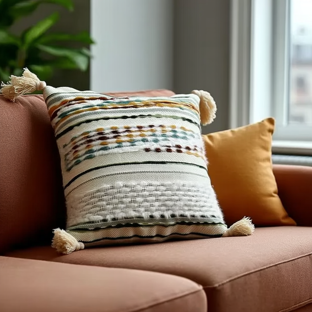 Handwoven Patchwork Tassel Cushion (YS5033-1) - Fucolina