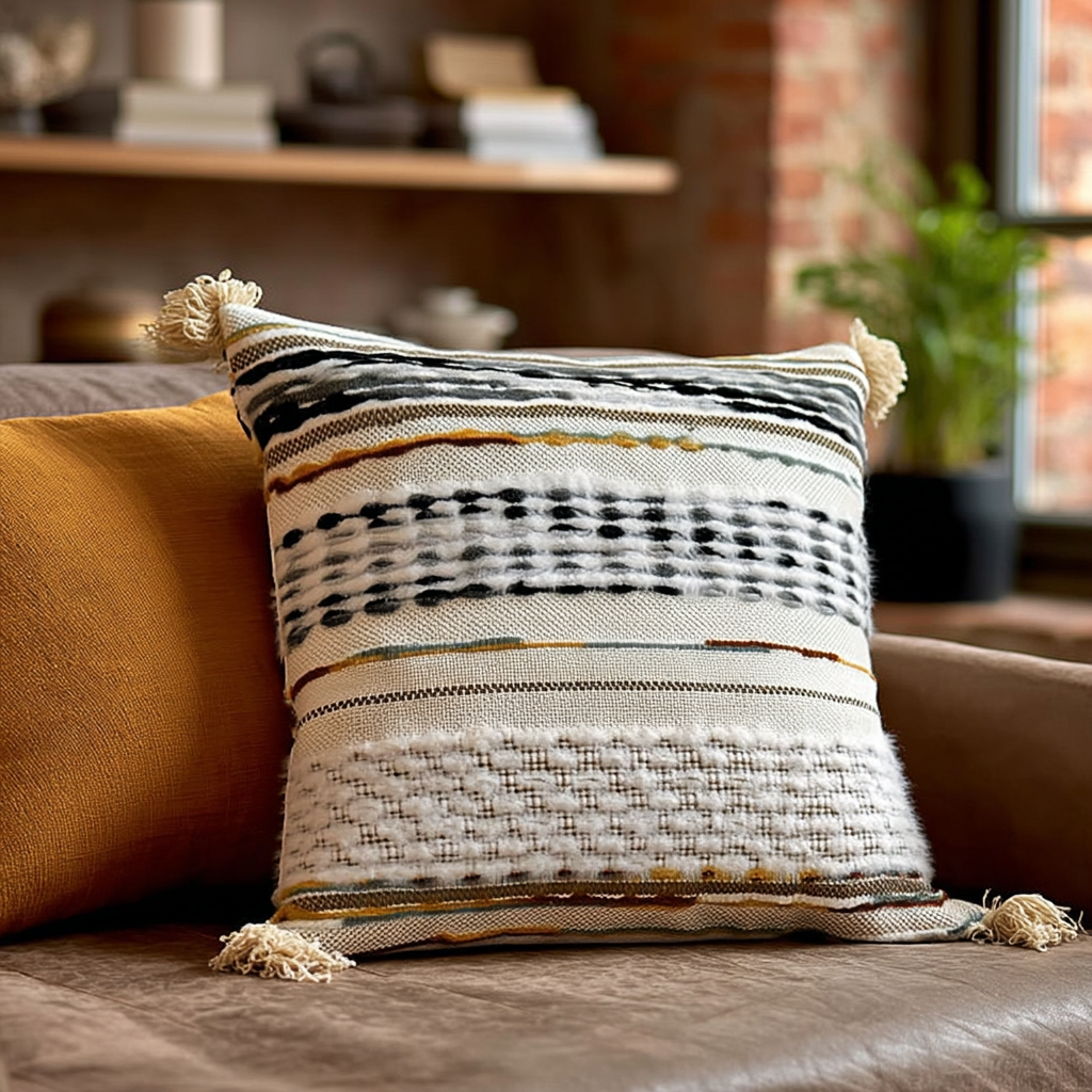Handwoven Patchwork Tassel Cushion (YS5033-2) - Fucolina