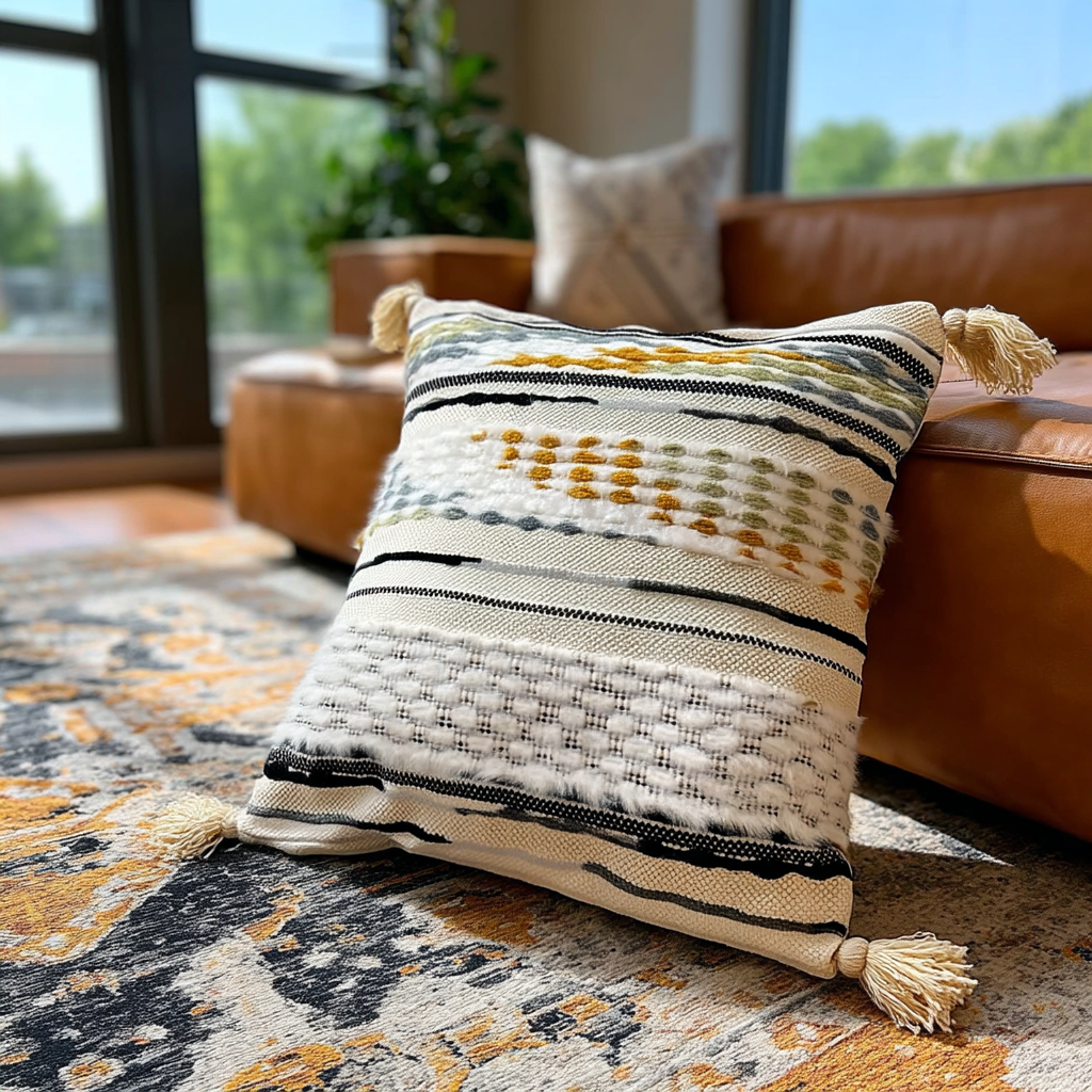 Handwoven Patchwork Tassel Cushion (YS5033-5) - Fucolina