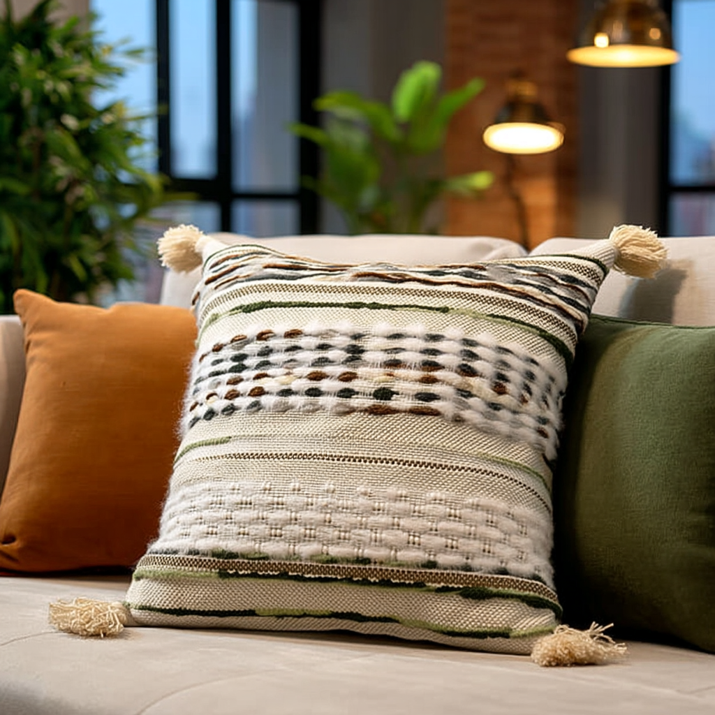 Handwoven Patchwork Tassel Cushion (YS5033-6) - Fucolina