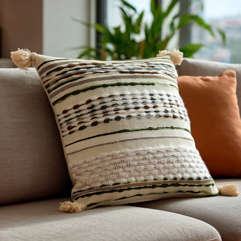 Handwoven Patchwork Tassel Cushion (YS5033-6) - Fucolina