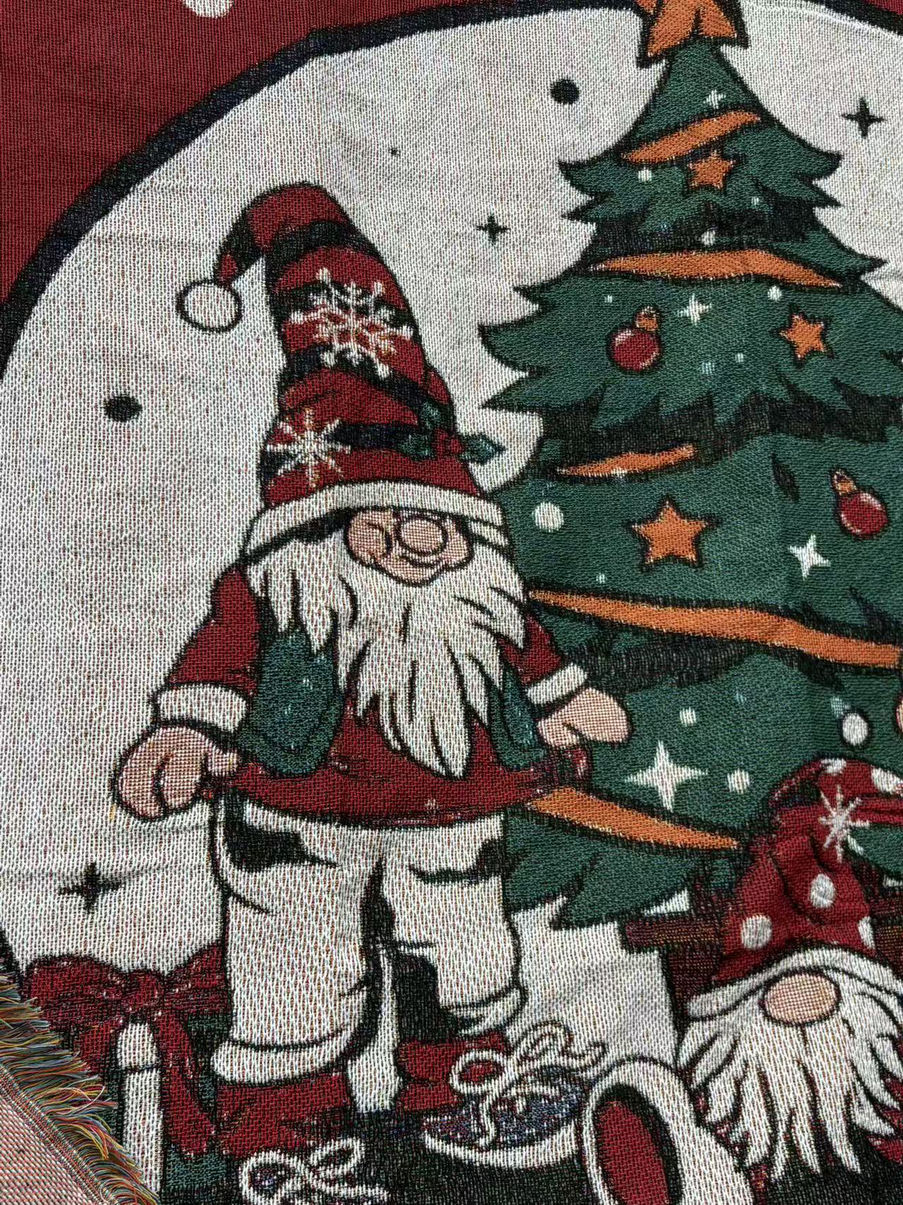 Red Merry Christmas Gnomes Woven Blanket | Festive Holiday Tapestry Decor - Fucolina
