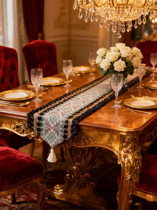 Ethnic - style Geometric - patterned Tassel Jacquard Table Runner (Elegant Contrast Color) - Fucolina