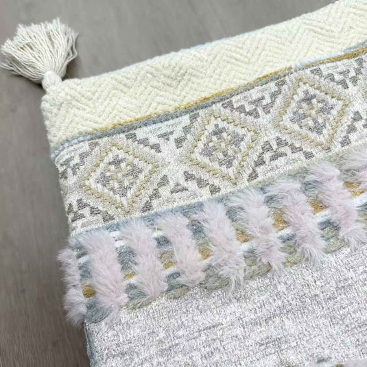 Ethnic - style Geometric - patterned Tassel Jacquard Throw Pillow (Soft Pink - Beige Color) - Fucolina