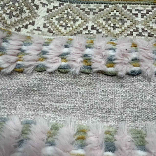 Ethnic - style Geometric - patterned Tassel Jacquard Throw Pillow (Soft Pink - Beige Color) - Fucolina