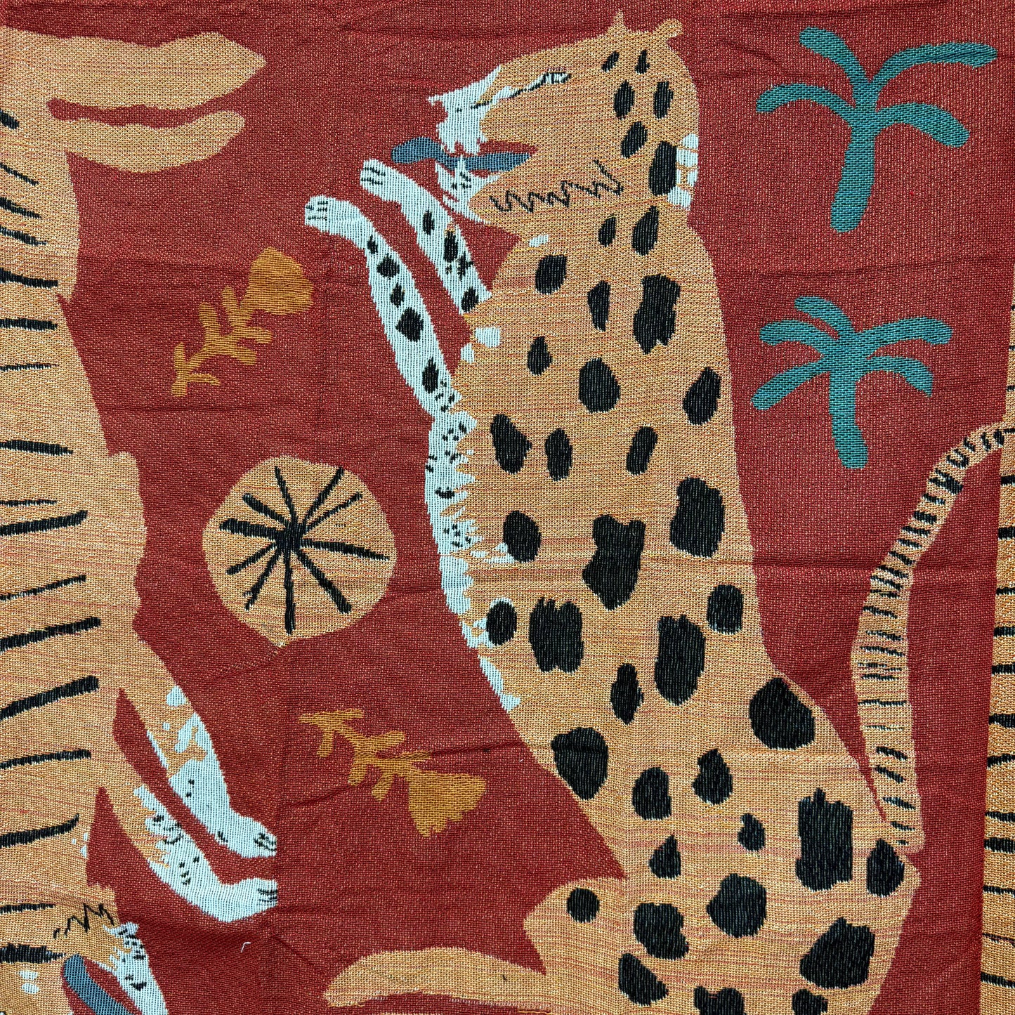 "Jungle Dance" Tiger & Leopard Woven Tapestry | Bohemian Folk Art Blanket - Fucolina