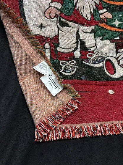 Red Merry Christmas Gnomes Woven Blanket | Festive Holiday Tapestry Decor - Fucolina