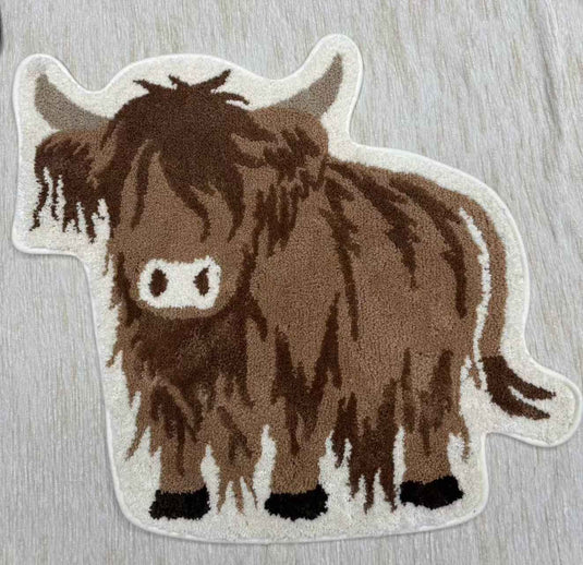 Cute Highland Cow - shaped Flocking Carpet