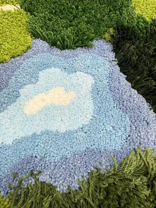 3D Forest Lake Flocked Carpet
