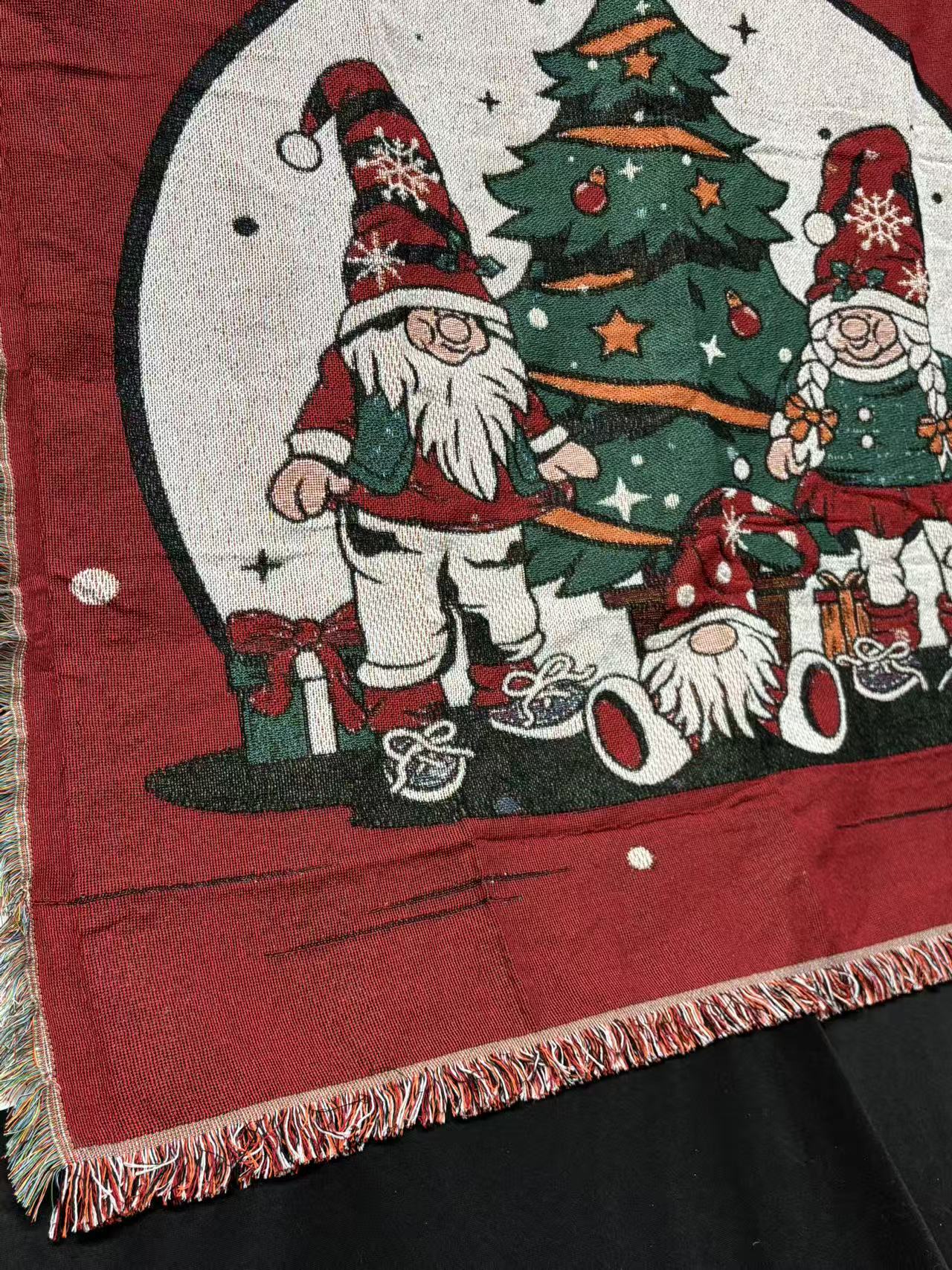Red Merry Christmas Gnomes Woven Blanket | Festive Holiday Tapestry Decor - Fucolina