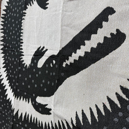 Spiral Alligator Woven Tapestry Blanket | Black & White Graphic Crocodile Art - Fucolina