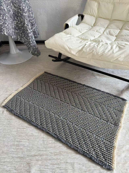 Modern Minimalist Herringbone Waffle Weave Floor Mat