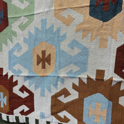 Kilim Style Geometric Patchwork Woven Blanket | Folk Art Farmhouse Tapestry - Fucolina