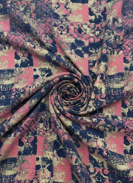 Retro Distressed Geometric Patchwork Chenille Jacquard Fabric
