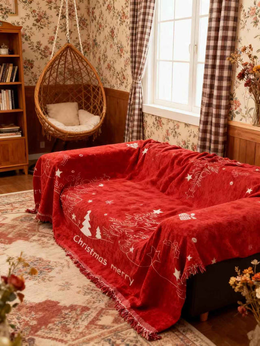 Christmas themed tassel jacquard sofa blanket - Fucolina