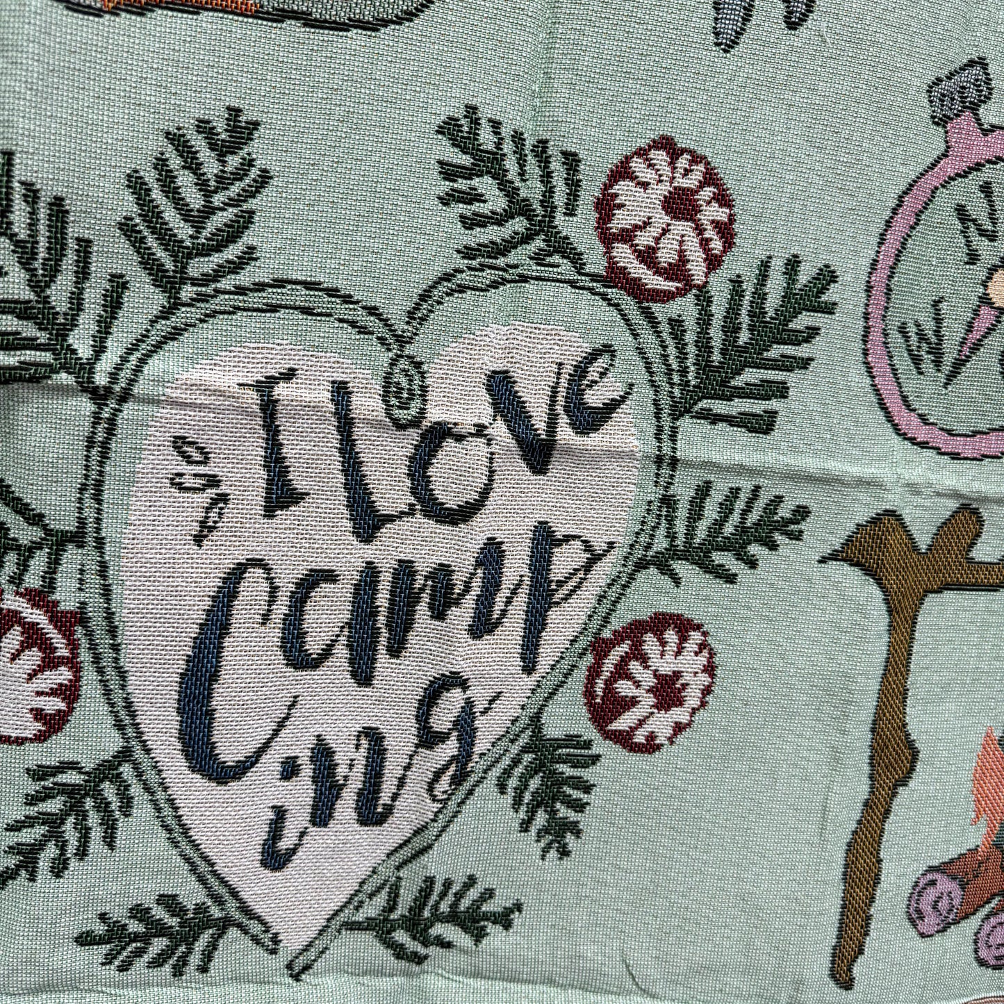 "I Love Camping" Woven Tapestry Blanket | Cute Outdoor Adventure Pattern Decor - Fucolina