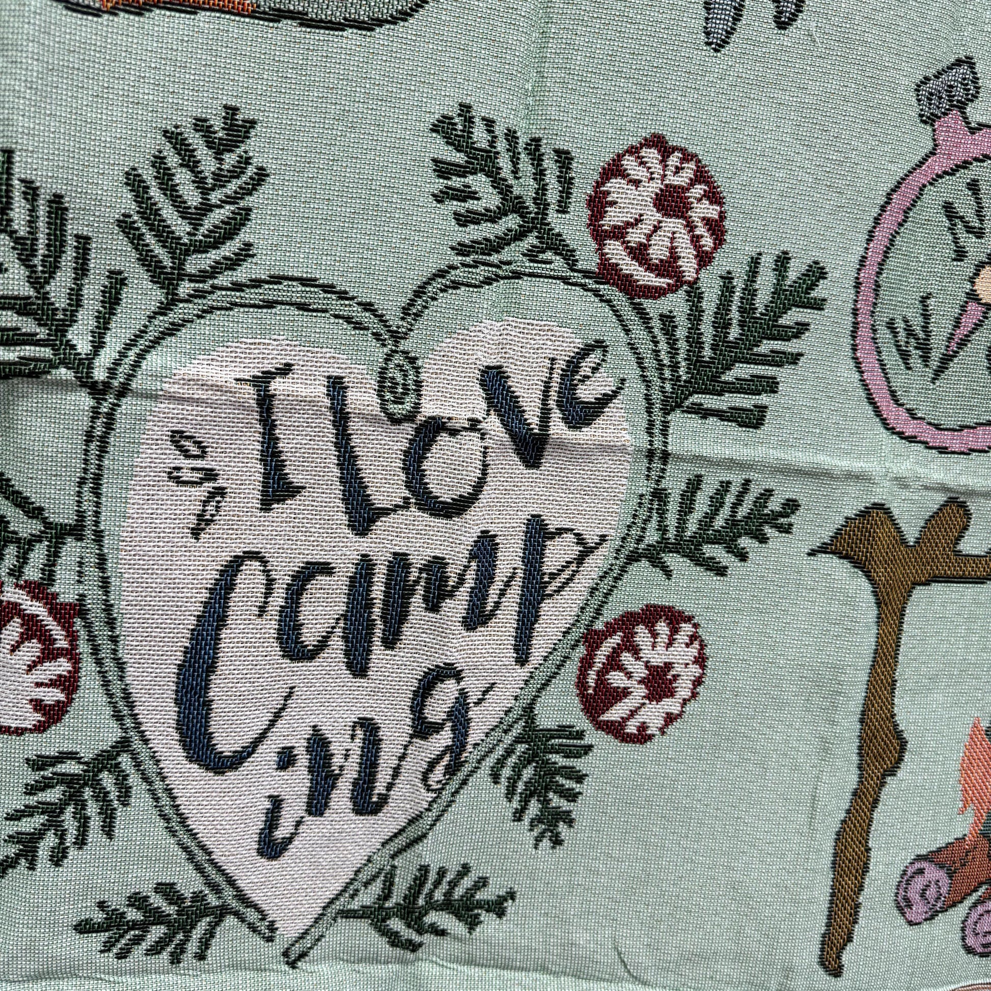 "I Love Camping" Woven Tapestry Blanket | Cute Outdoor Adventure Pattern Decor - Fucolina