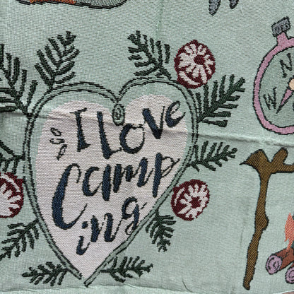 "I Love Camping" Woven Tapestry Blanket | Cute Outdoor Adventure Pattern Decor - Fucolina