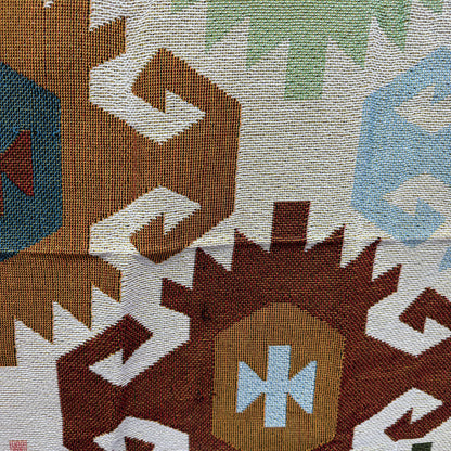 Kilim Style Geometric Patchwork Woven Blanket | Folk Art Farmhouse Tapestry - Fucolina