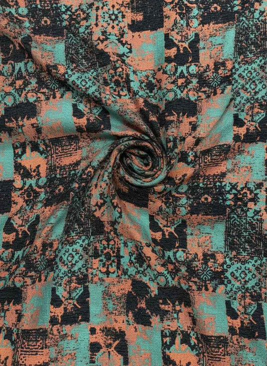 Retro Distressed Geometric Patchwork Chenille Jacquard Fabric