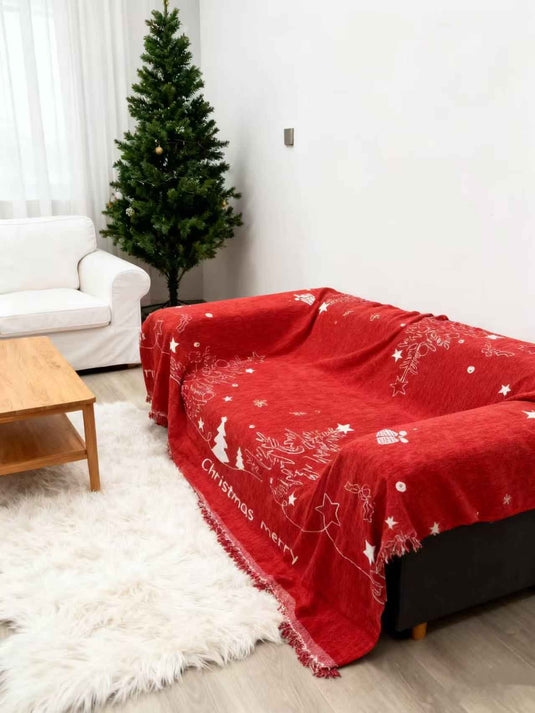 Christmas themed tassel jacquard sofa blanket - Fucolina