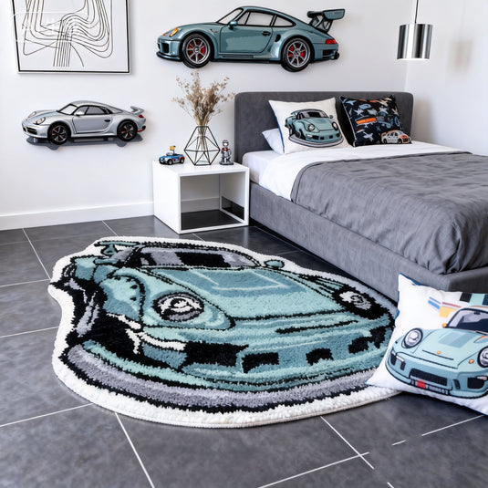 JDM Sports Car Tufted Rug | Automotive Fan Art Floor Mat for Garage & Bedroom - Fucolina
