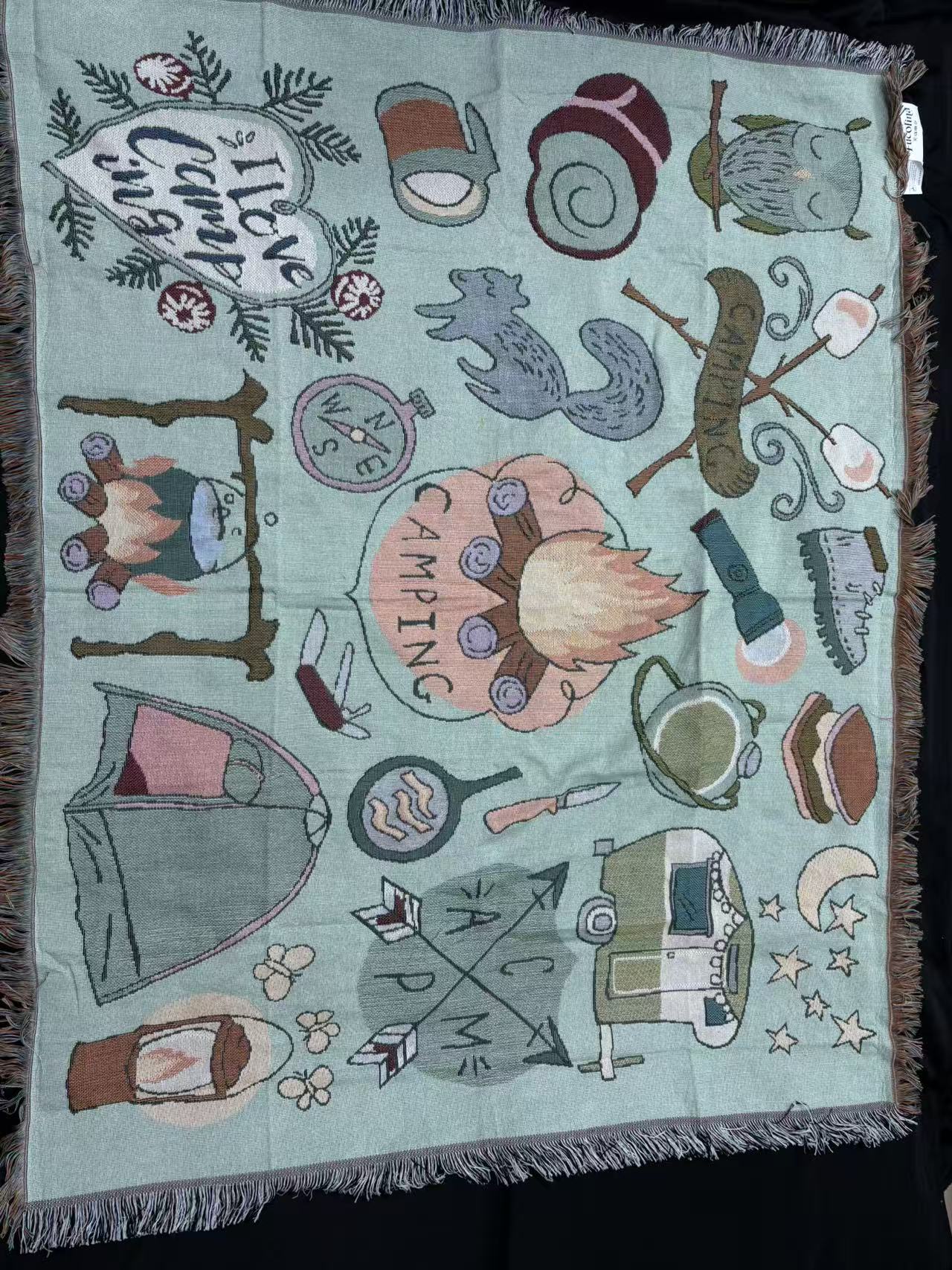 Camping Themed Woven Tapestry Blanket - Fucolina