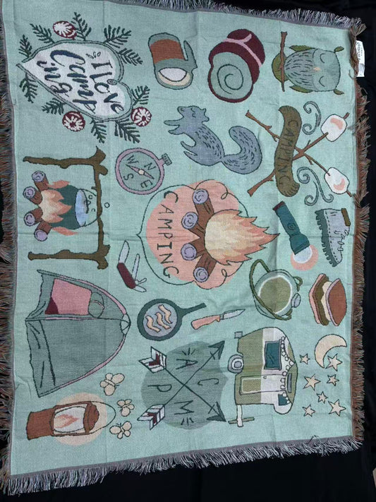 Camping Themed Woven Tapestry Blanket - Fucolina