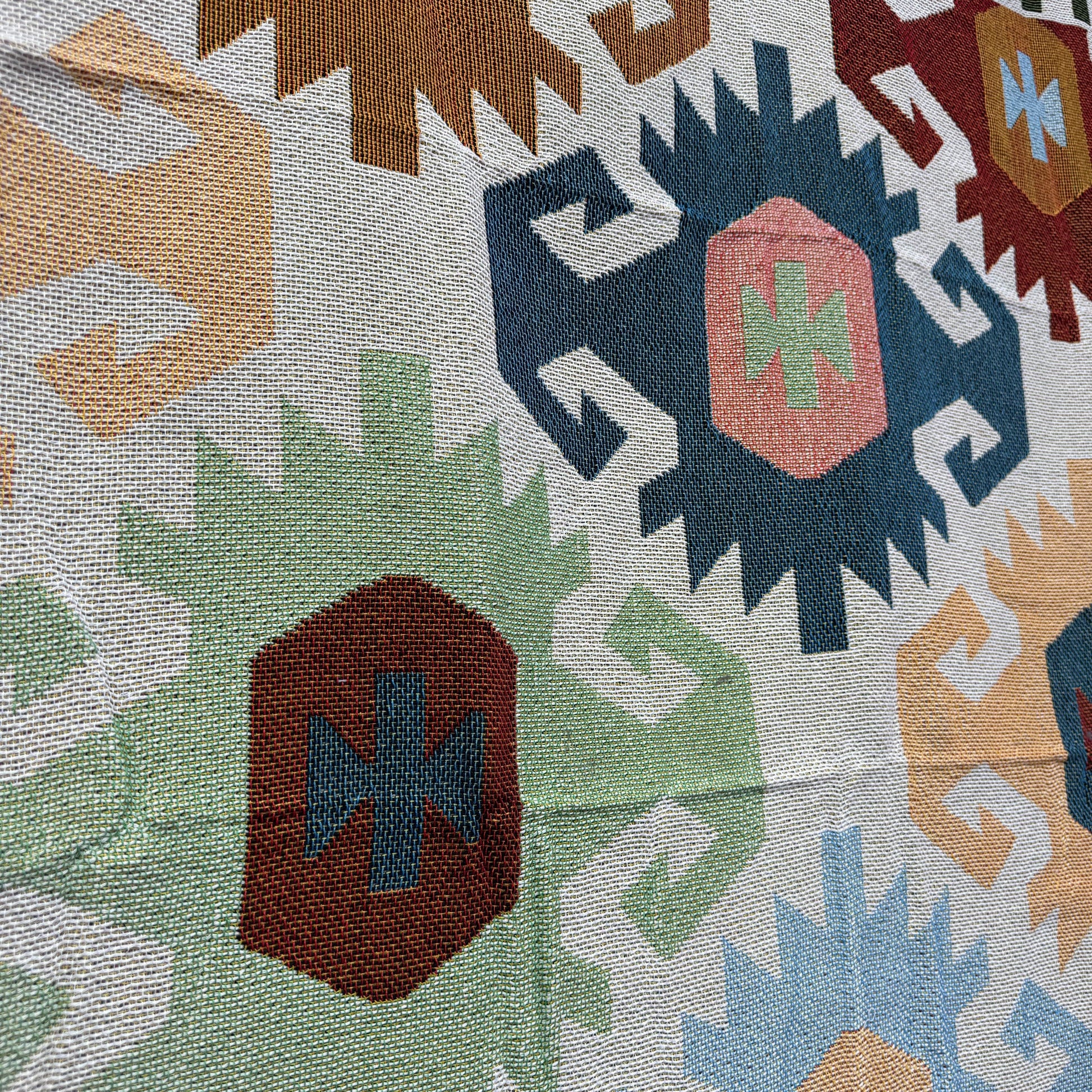 Kilim Style Geometric Patchwork Woven Blanket | Folk Art Farmhouse Tapestry - Fucolina