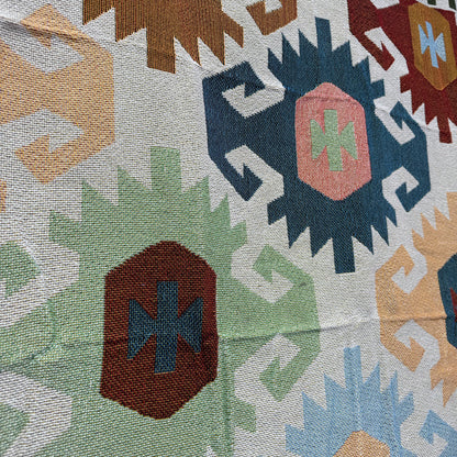 Kilim Style Geometric Patchwork Woven Blanket | Folk Art Farmhouse Tapestry - Fucolina