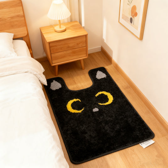 Cute Black Cat - Shaped Flocking Carpe