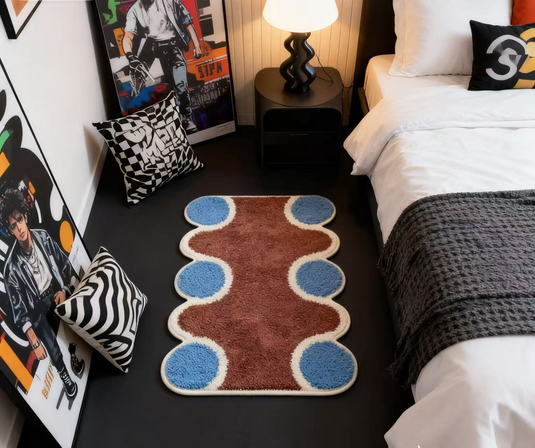 Retro Wavy Pattern Tufted Rug | Geometric Shaped Mat | Abstract Art Floor Mat - Fucolina