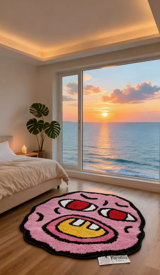 Pink Monster Artistic Carpets, Whimsical Face Mat for Bedroom & Bathroom - Fucolina