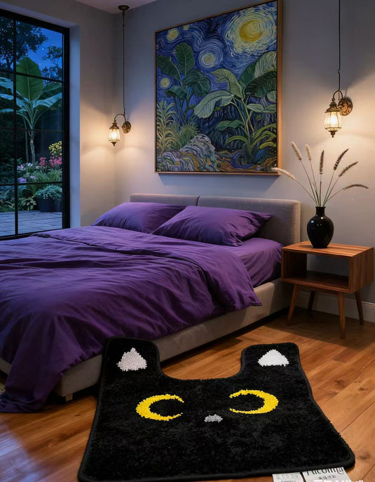 Cute Black Cat - Shaped Flocking Carpe - Fucolina