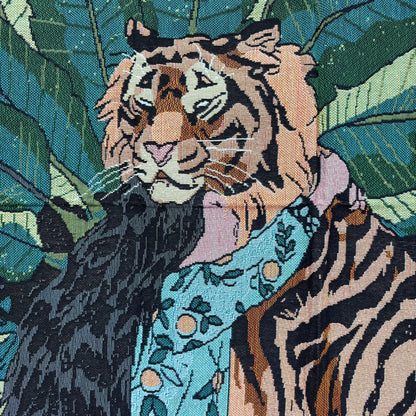 "Jungle Dream" Tiger and Woman Woven Tapestry | Bohemian Forest Wall Hanging - Fucolina
