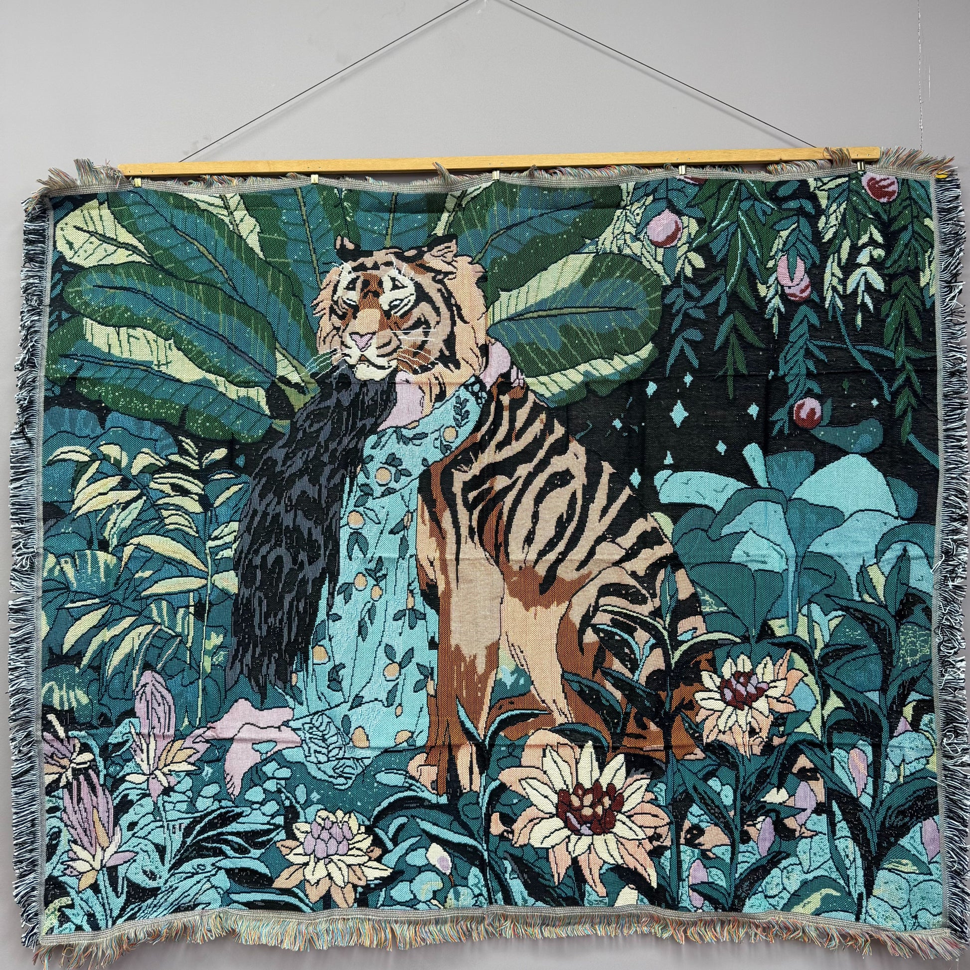 "Jungle Dream" Tiger and Woman Woven Tapestry | Bohemian Forest Wall Hanging - Fucolina