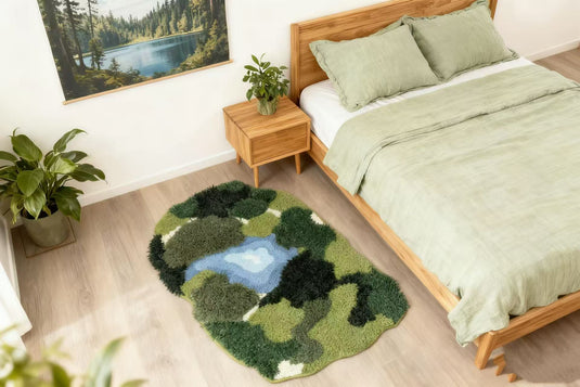 3D Forest Lake Flocked Carpet