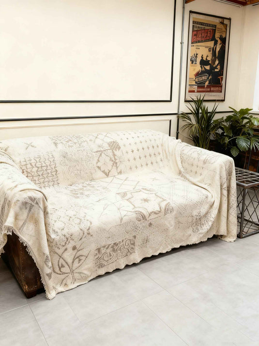 Vintage Art Patchwork Furry Yarn Sofa Throw