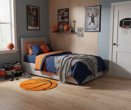 Basketball Shaped Tufted Rug | Sports Themed Round Mat | Boys Room Decor - Fucolina