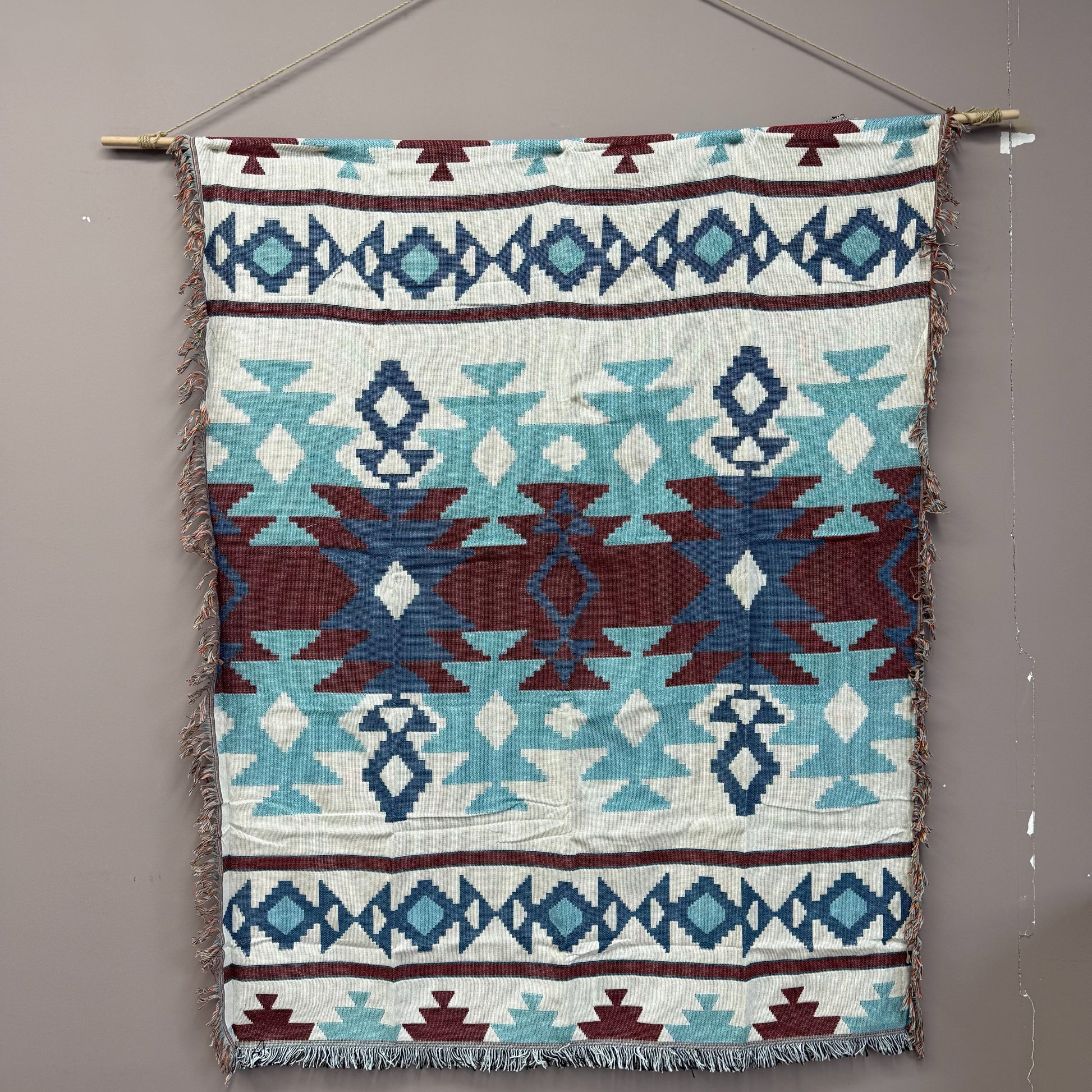 Southwestern Aztec Geometric Woven Blanket | Tribal Boho Tapestry Wall Hanging - Fucolina