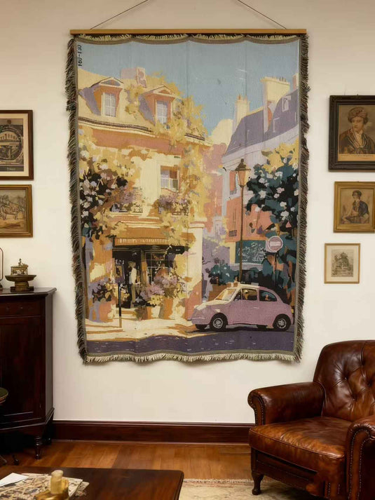 French Street Scene Art Jacquard Tapestry