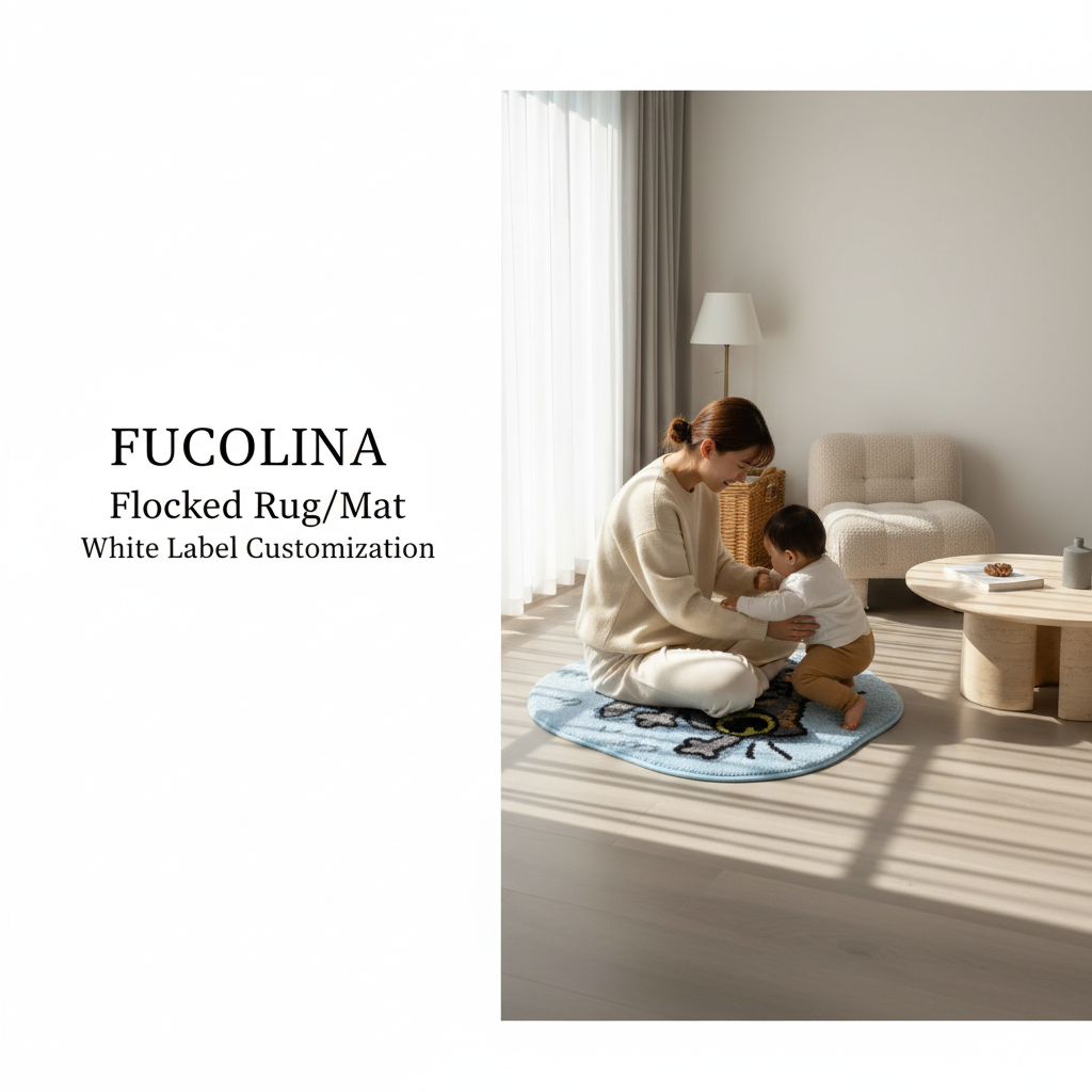 FUCOLINA Flocked Rug - Mother and Child Centered Text