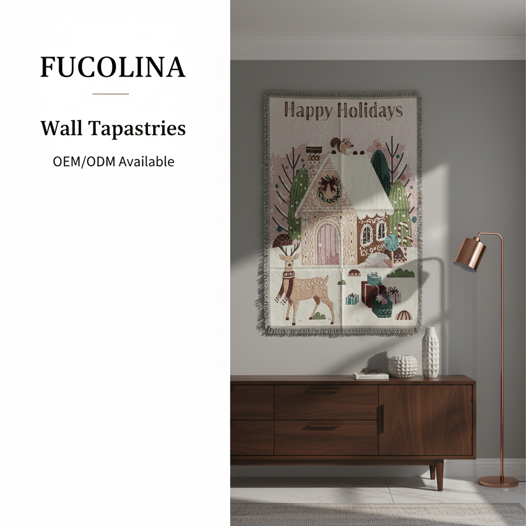 Cream Happy Holidays Wall Tapestry 130x90cm - Fucolina