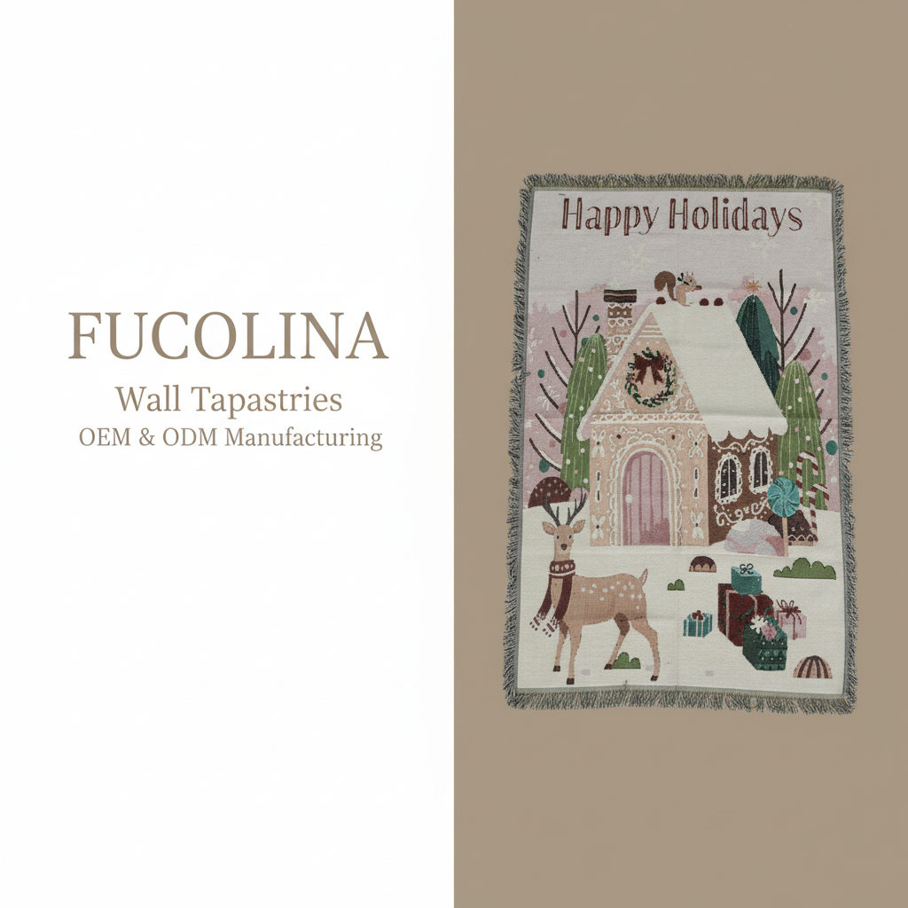 Cream Happy Holidays Wall Tapestry 130x90cm - Fucolina