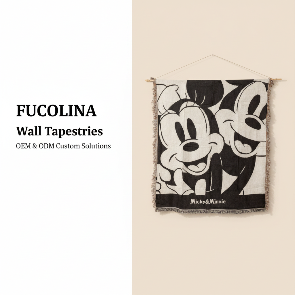 Black White Mickey Minnie Jacquard Wall Tapestry 122cm x 155cm - Fucolina