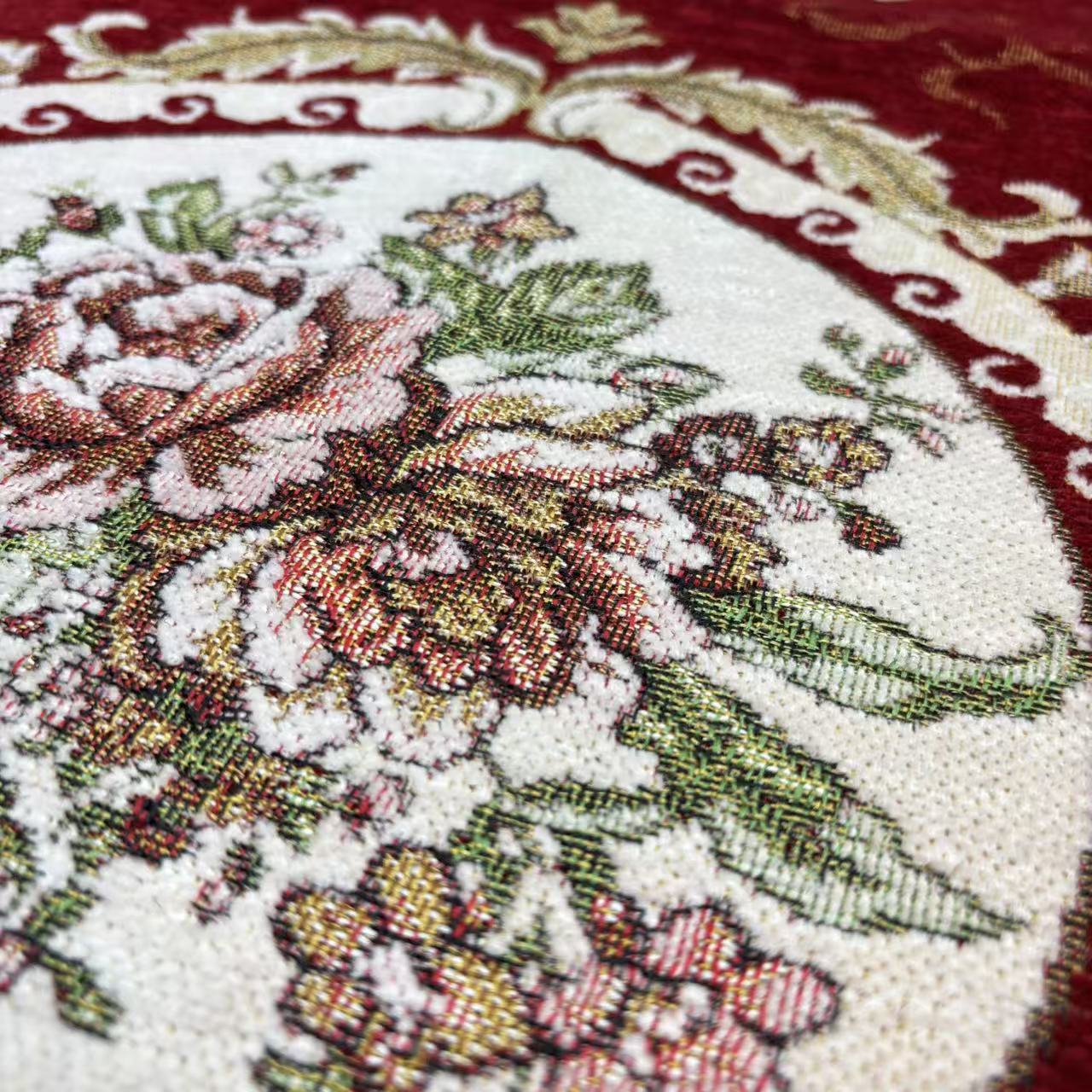 【Exquisite Red Floral Square Rug】Elegant medallion pattern with pink blooms & gold trim. Perfect for living room or bedroom décor. Classic Persian-inspired luxury. - Fucolina